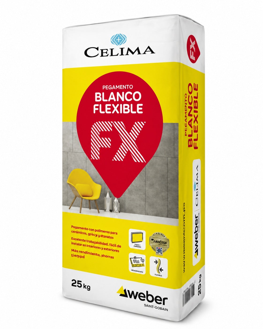 Pegamento blanco flexible Celima 25kg